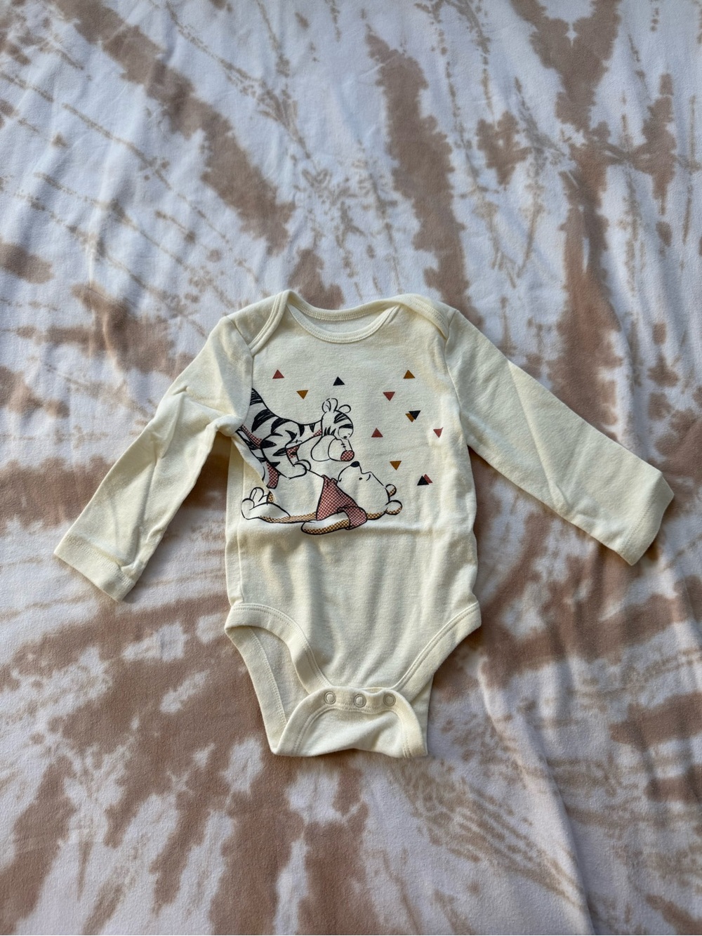 Disney Cream Long-Sleeve One-Piece with Tigger & Pooh Graphic 9M